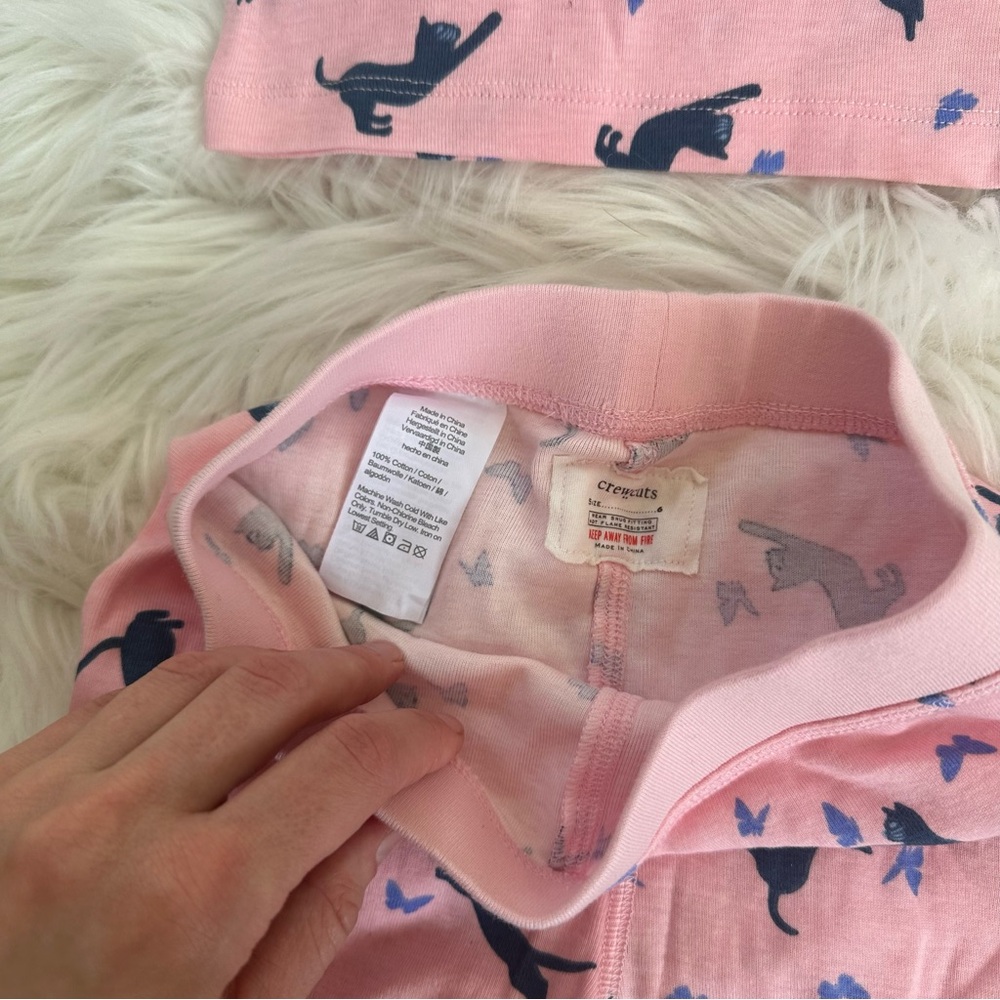 Crewcuts J. Crew Kids Pink 2-Piece Pajama Set with Blue Cat and Butterfly Print - Picture 5 of 8